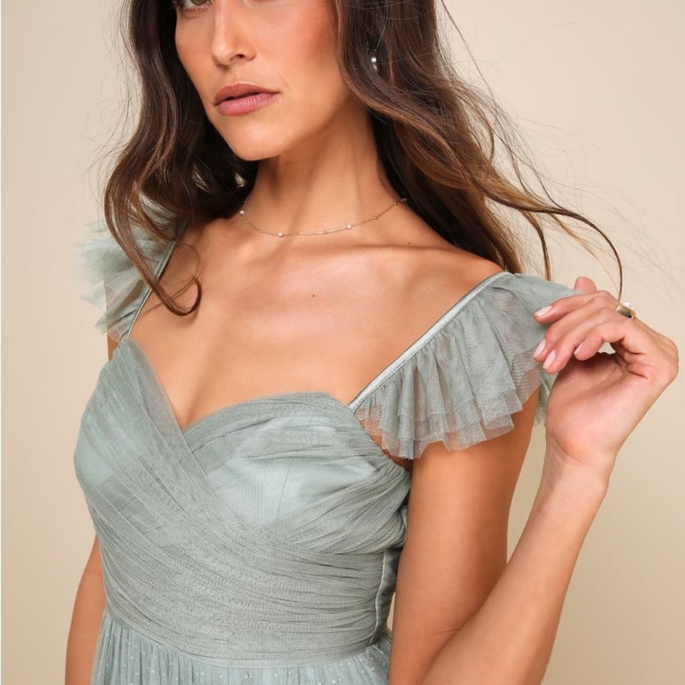 Lulu's Sage Mesh Tiered Maxi Dress